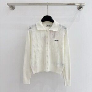 MIU MIU Solid Color Collared Button-Down Straight Long-Sleeve Knit Sweater